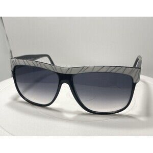 Vtg Solargenics Made in Italy Black Oversized Shield Sunglasses Striped Brow Bar